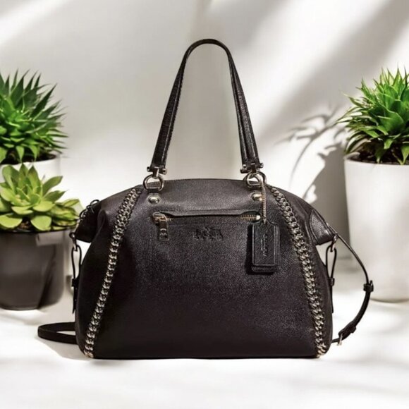Coach Prairie Whip Stitching Satchel Crossbody Handbag Black Pebbled Leather - Picture 1 of 9
